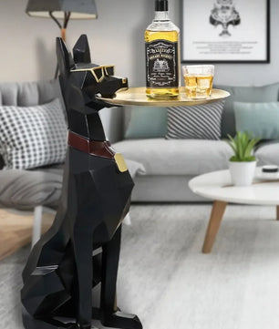 Doberman Hond Standbeeld Bijzettafel – Hars Sculptuur met Lade voor Interieurdecoratie