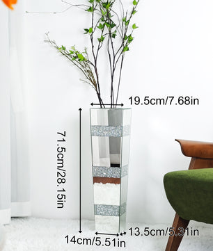 Hoge Vloerspiegelvaas met Verpletterde Diamanten – Luxe Glazen Kristal Vaas voor Woondecoratie en Evenementen