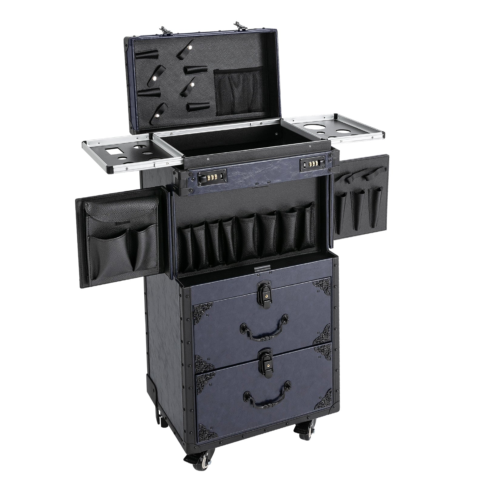 Vintage Make-up Trolley met Wielen – Afsluitbare Cosmetische Koffer met Grote Capaciteit