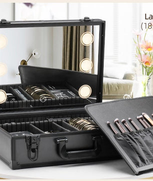 Make-up Reiskoffer met LED Spiegel – Waterdichte Organizer met Verstelbare Verdelers