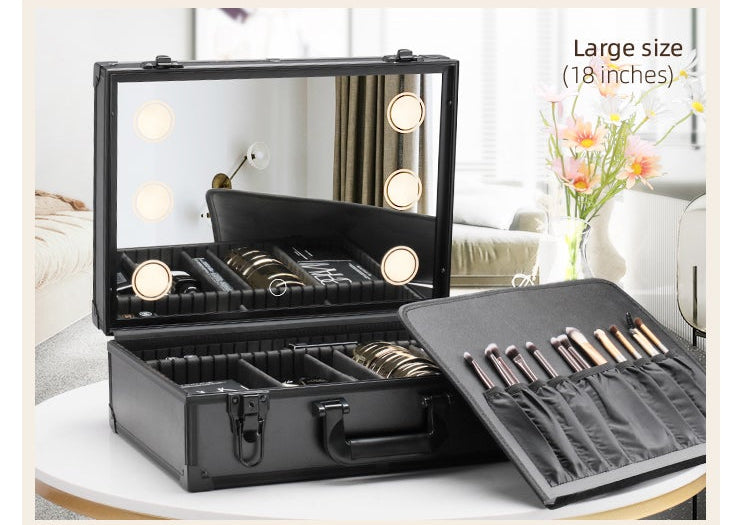 Make-up Reiskoffer met LED Spiegel – Waterdichte Organizer met Verstelbare Verdelers