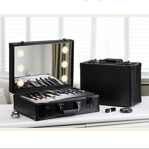 Make-up Reiskoffer met LED Spiegel – Waterdichte Organizer met Verstelbare Verdelers