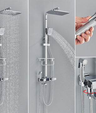 Zwarte Digitale Thermostatische Douchekraan met Display – 4-Weg Regendouche met Plank en Bidet