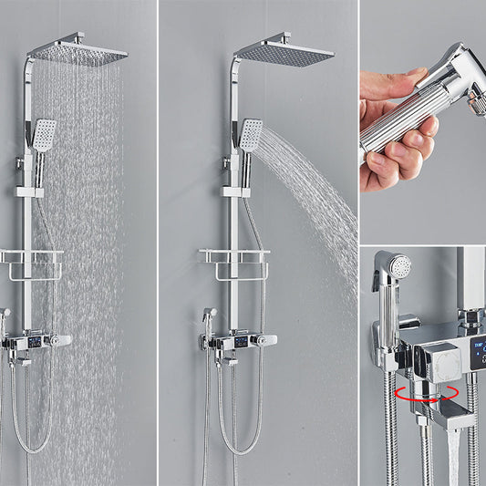 Zwarte Digitale Thermostatische Douchekraan met Display – 4-Weg Regendouche met Plank en Bidet