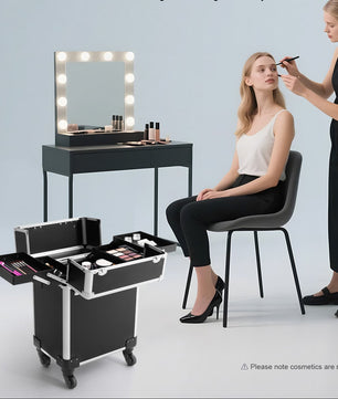 Professionele Rollende Make-up Reiskoffer – Cosmetische Trolley met Wielen en Sleutels, Grote Capaciteit