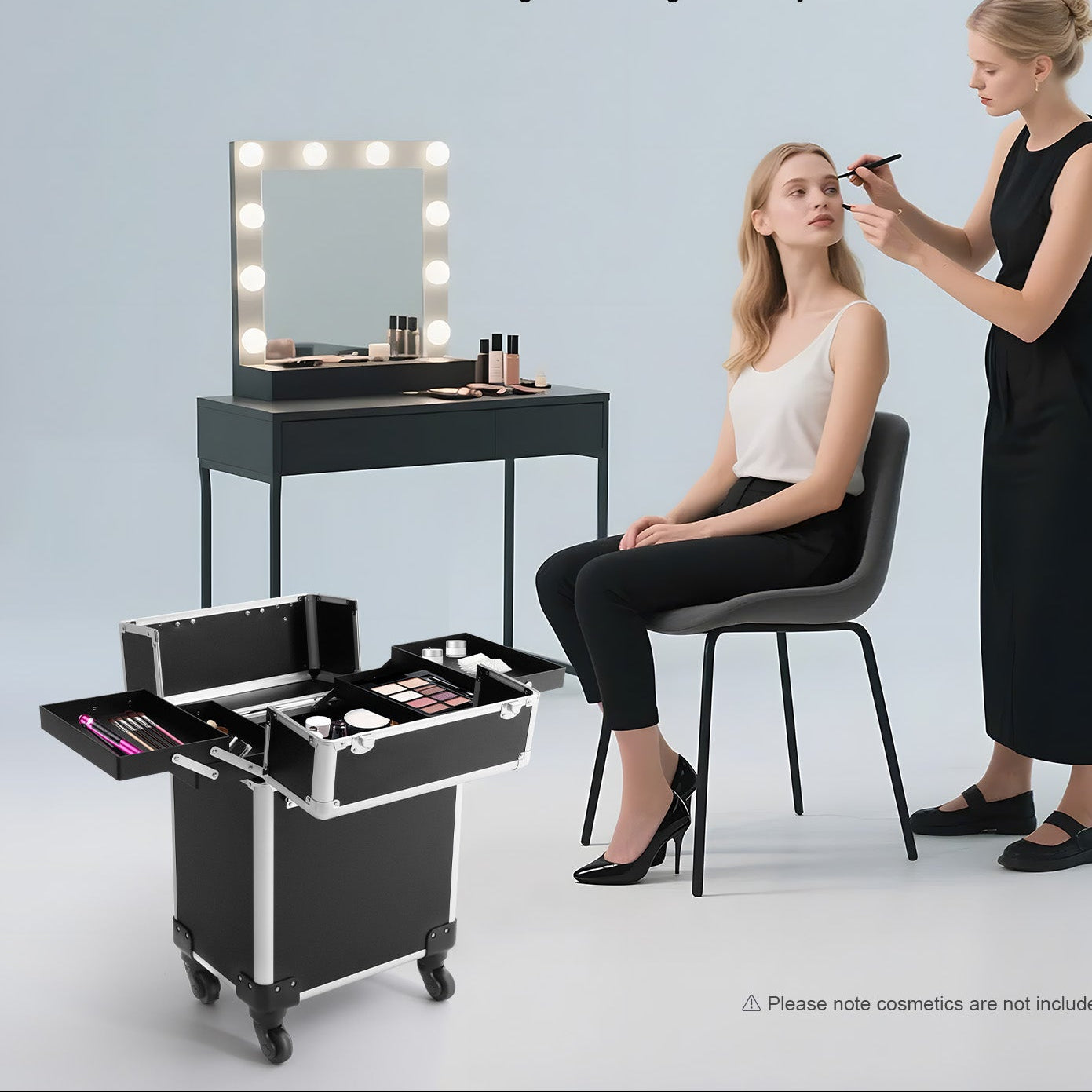 Professionele Rollende Make-up Reiskoffer – Cosmetische Trolley met Wielen en Sleutels, Grote Capaciteit