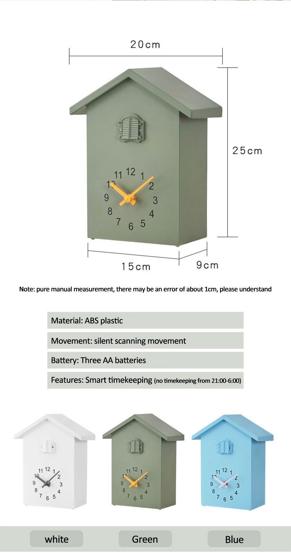 Moderne Koekoek Wandklok 20 × 25 cm met Quartz Uurwerk