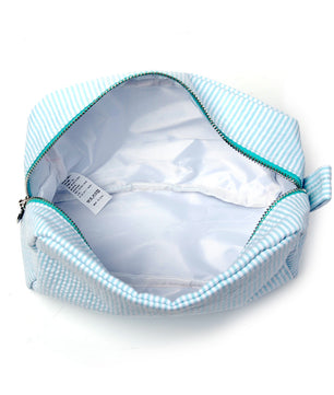 Seersucker Make-up Tas met Ruches – Gestreepte Cosmetische Reistas met Rits