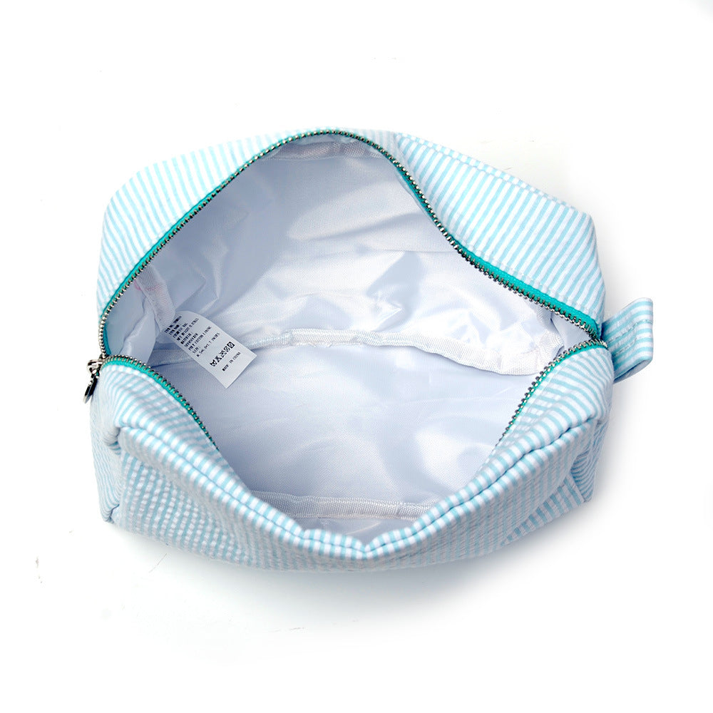 Seersucker Make-up Tas met Ruches – Gestreepte Cosmetische Reistas met Rits