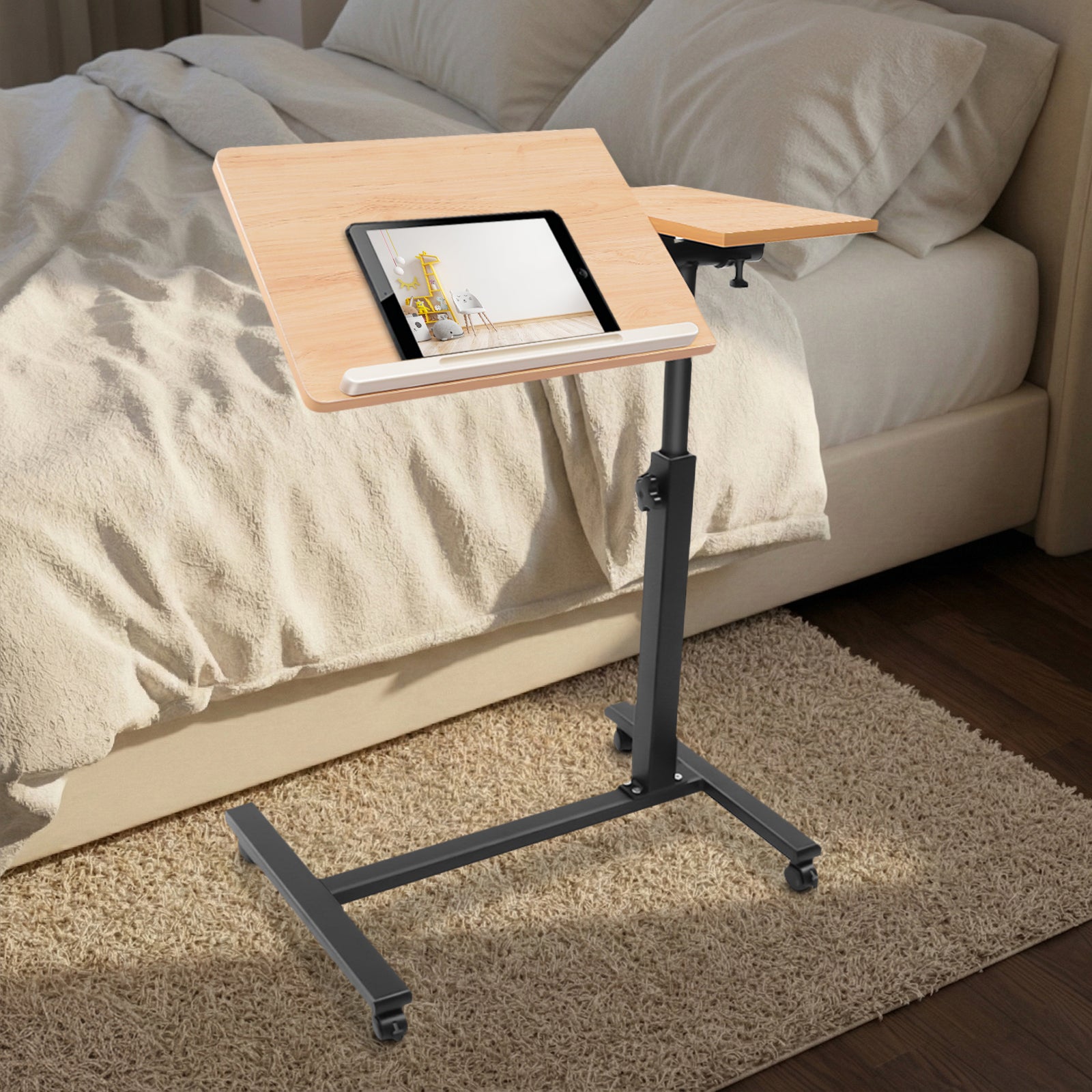 Verstelbaar Laptopbureau met Wielen – 360° Draaibaar Staand Werkstation