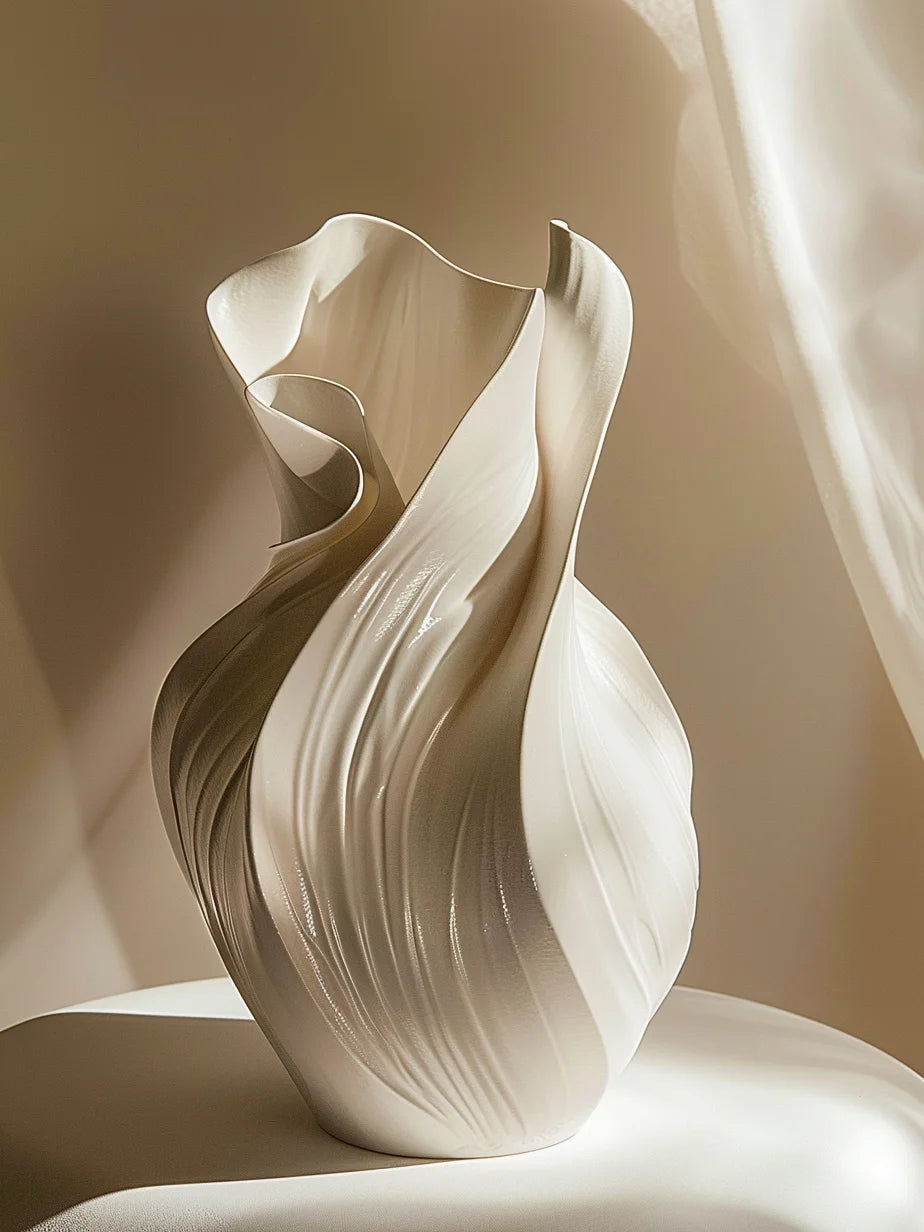 Scandinavische Keramische Vaas 17,5 cm – Abstract Gras Design Decoratieve Bloemenvaas voor Woonkamer en Bureau