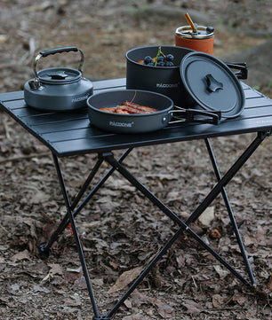 Draagbare Camping Pannenset – Compacte Outdoor Kookset met Pot, Waterkoker en Servies