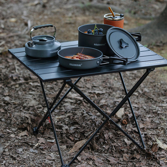 Draagbare Camping Pannenset – Compacte Outdoor Kookset met Pot, Waterkoker en Servies