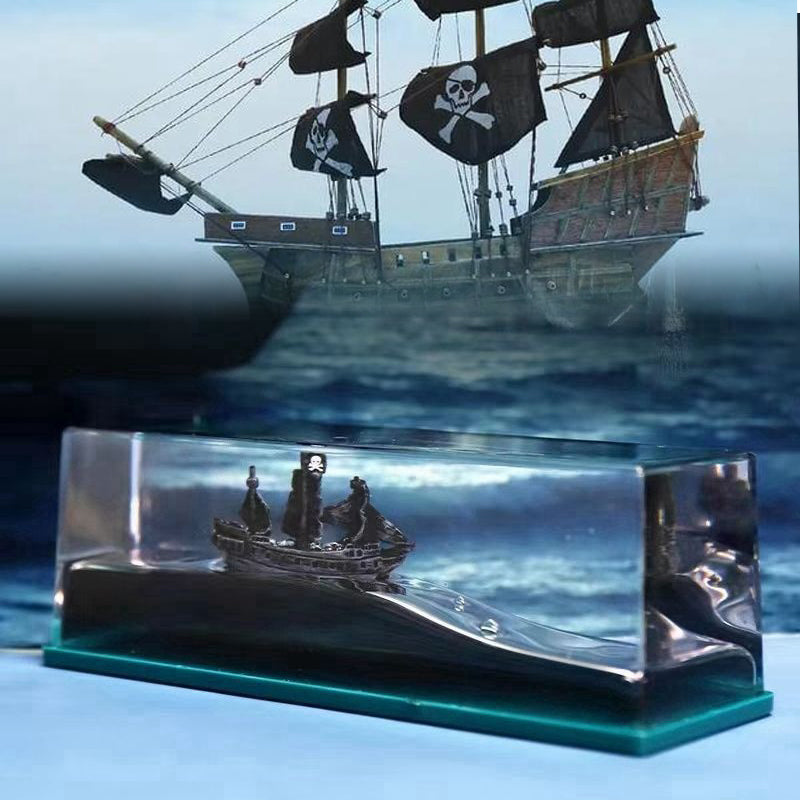 Black Pearl Boot Vloeistofdecoratie – Drijvende Scheepsfles van Acryl, Onbreekbaar en Roterend Design