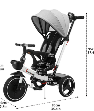 5-in-1 Kinderwagen Driewieler – Verstelbare Luifel, Duwstang en Veiligheidsharnas voor 1–5 Jaar