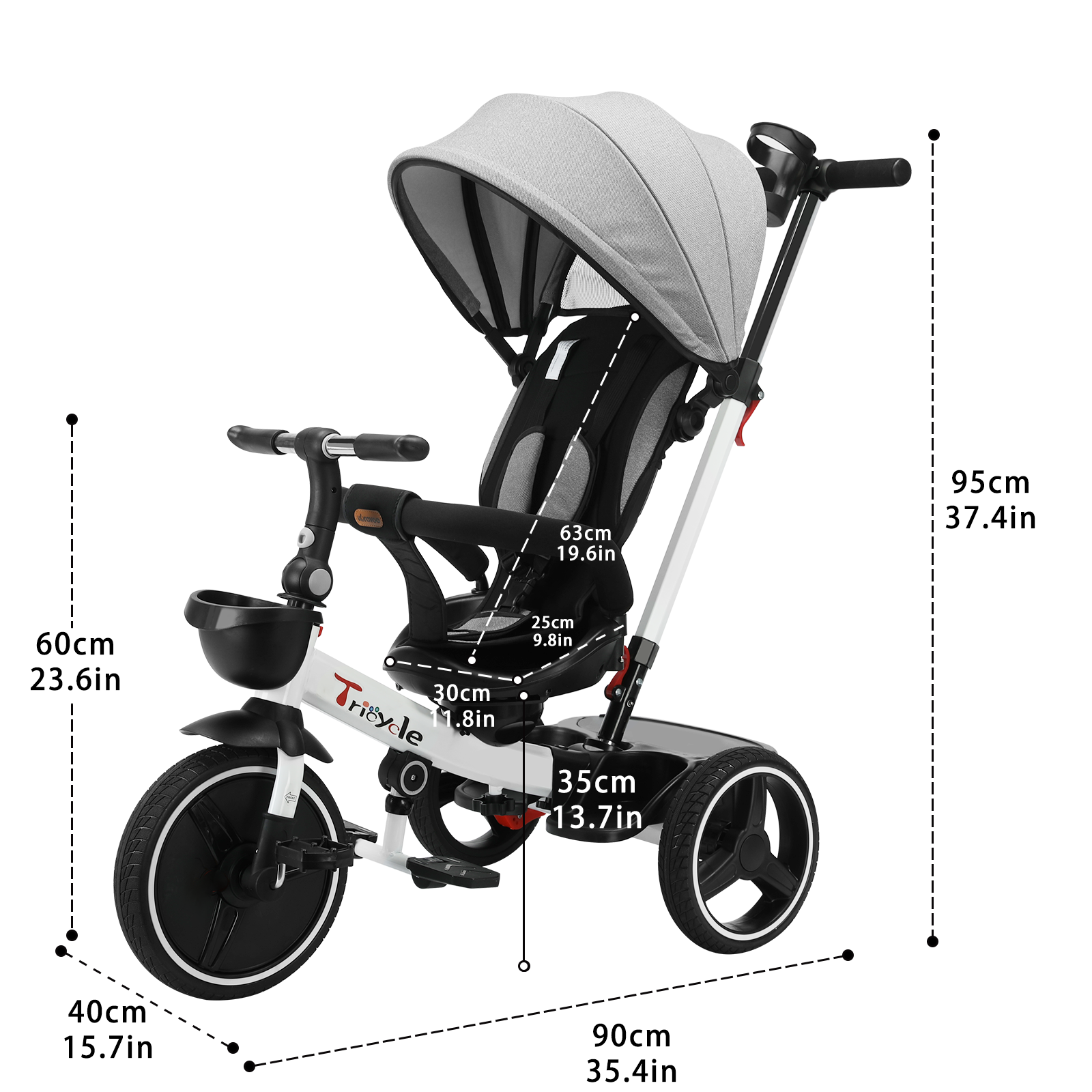 5-in-1 Kinderwagen Driewieler – Verstelbare Luifel, Duwstang en Veiligheidsharnas voor 1–5 Jaar