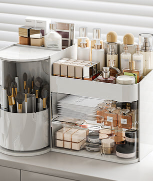 Roterende Make-up Organizer met Laden – Borstelhouder en Cosmetica Opbergdoos