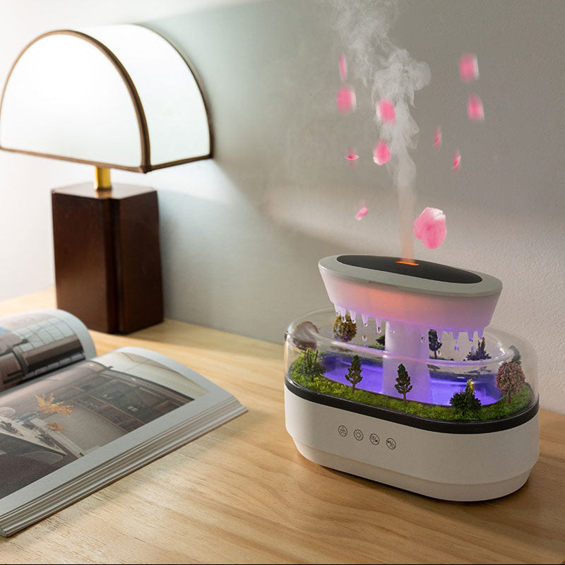 Aroma Luchtbevochtiger met Regendruppel Effect en LED Licht – Ultrasone Diffuser met Witte Ruis
