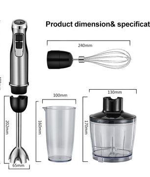 4-in-1 Staafmixer 1200W met Hakmolen en Garde – Krachtig en Multifunctioneel