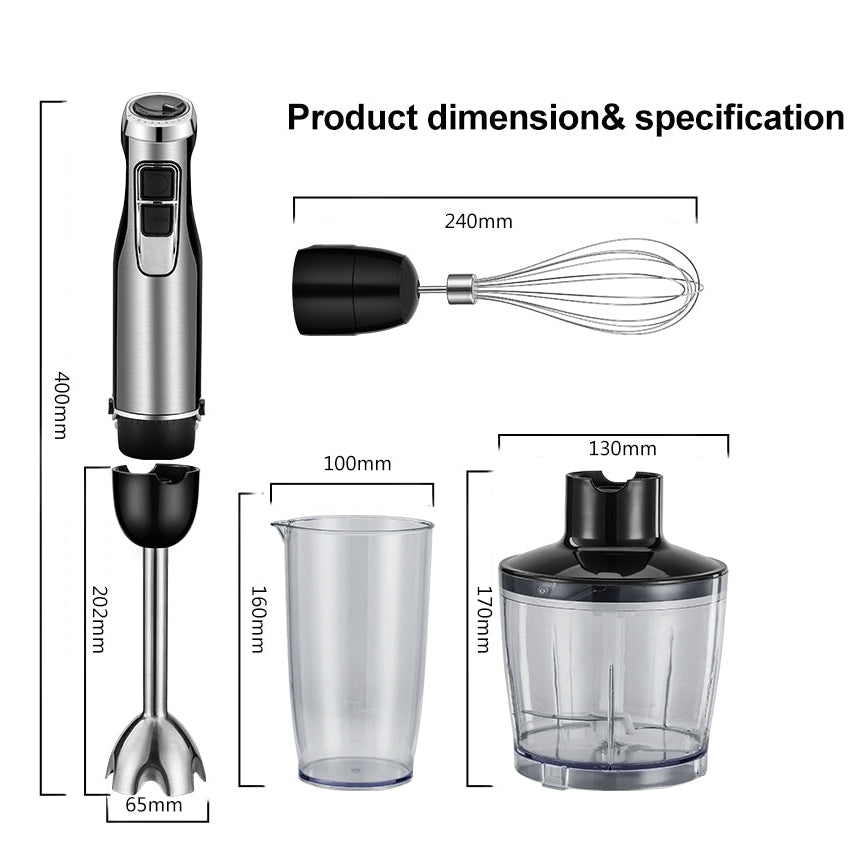 4-in-1 Staafmixer 1200W met Hakmolen en Garde – Krachtig en Multifunctioneel