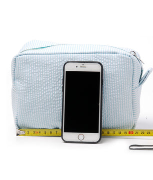 Seersucker Make-up Tas met Ruches – Gestreepte Cosmetische Reistas met Rits