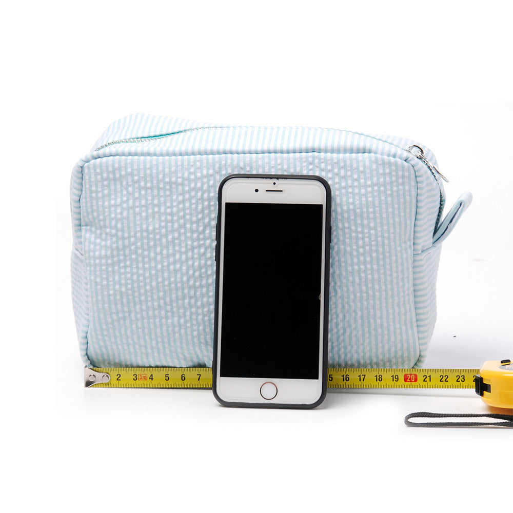 Seersucker Make-up Tas met Ruches – Gestreepte Cosmetische Reistas met Rits