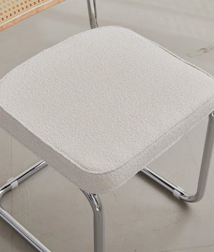 Set van 2 Retro Eetkamerstoelen – Rotan Look – Comfortabele Fluwelen Zitting – Stevig Metalen Frame – Boog Rugleuning – Natuurlijke Kleur