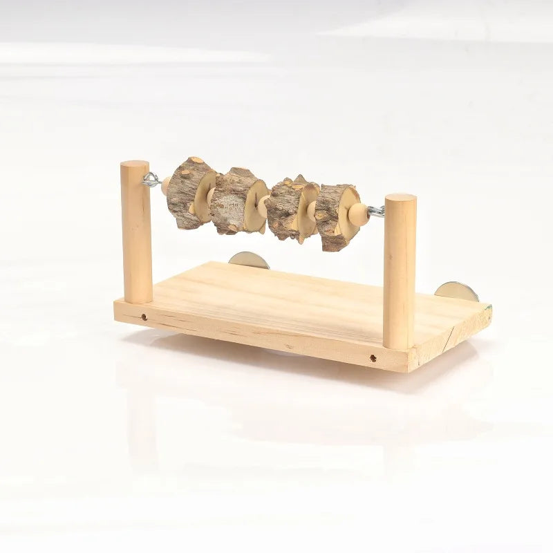 Houten Papegaai Platform met Zitstok – Vogel Kooi Accessoire met Kauwtouw