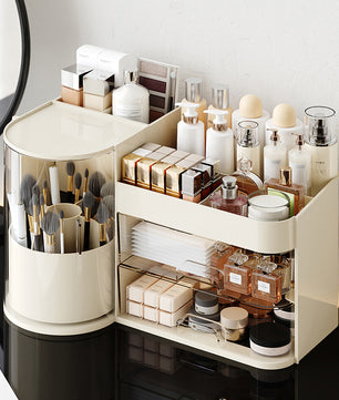 Roterende Make-up Organizer met Laden – Borstelhouder en Cosmetica Opbergdoos