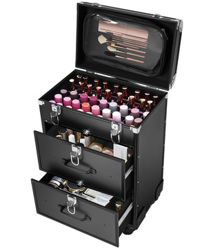 Rollende Make-up Koffer met 3 Laden – Professionele Beauty Trolley met Wielen