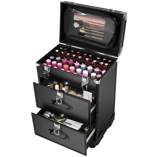 Rollende Make-up Koffer met 3 Laden – Professionele Beauty Trolley met Wielen