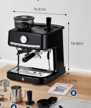 Espressomachine 15 Bar met Bonenmolen en Melkopschuimer