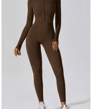 Dames Sport Jumpsuit met Rits en Lange Mouwen – Stretch Fitness Catsuit voor Yoga en Training