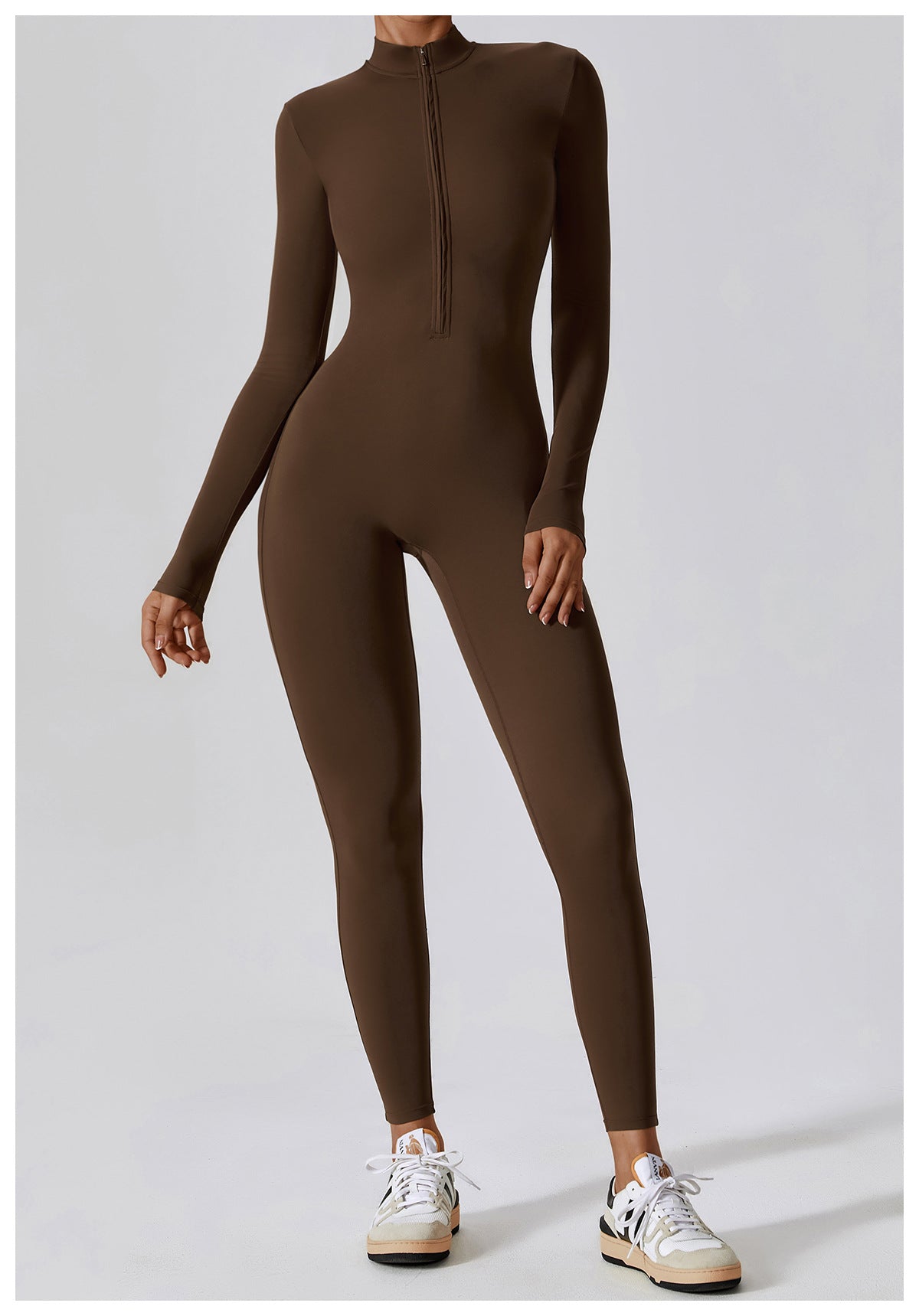 Dames Sport Jumpsuit met Rits en Lange Mouwen – Stretch Fitness Catsuit voor Yoga en Training