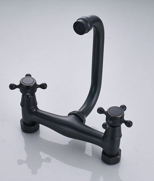 Antiek Messing Wastafelkraan Wandmontage – Mengkraan Warm en Koud met 360° Uitloop