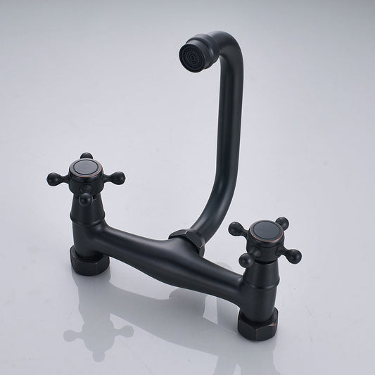 Antiek Messing Wastafelkraan Wandmontage – Mengkraan Warm en Koud met 360° Uitloop