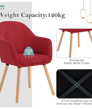 Moderne Eetkamerstoel met Armleuningen – Gestoffeerde Corduroy Keukenstoel – Scandinavisch Design – Comfortabele Rugleuning – Meerdere Kleuren