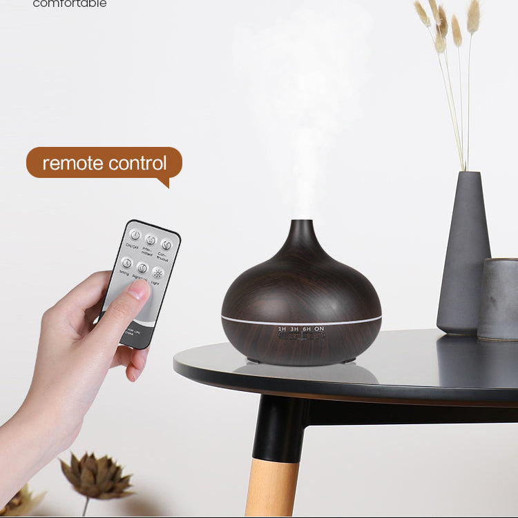 500ml Aroma Diffuser met Houtlook en Afstandsbediening – Ultrasone Luchtbevochtiger met LED Licht