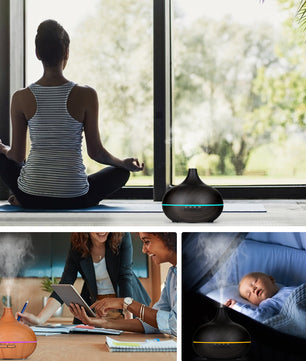 Aroma Diffuser met Houtlook en Afstandsbediening – Ultrasone Luchtbevochtiger met LED Licht