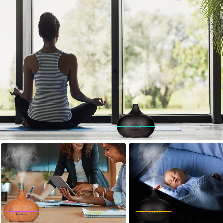 Aroma Diffuser met Houtlook en Afstandsbediening – Ultrasone Luchtbevochtiger met LED Licht
