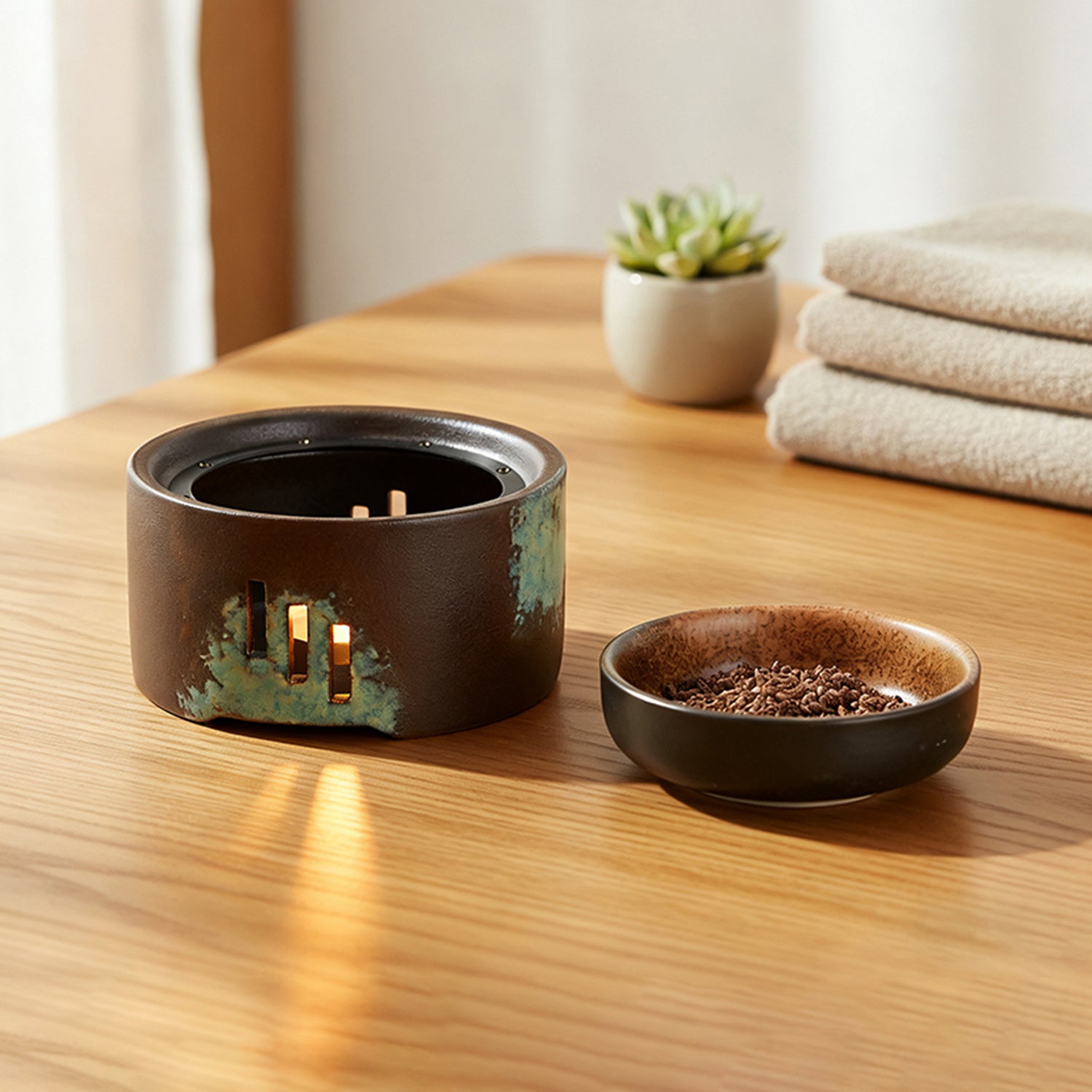 Keramische Aromatherapiebrander – Wax Melt en Olieverspreider met Kaarsverwarming voor Spa en Interieur