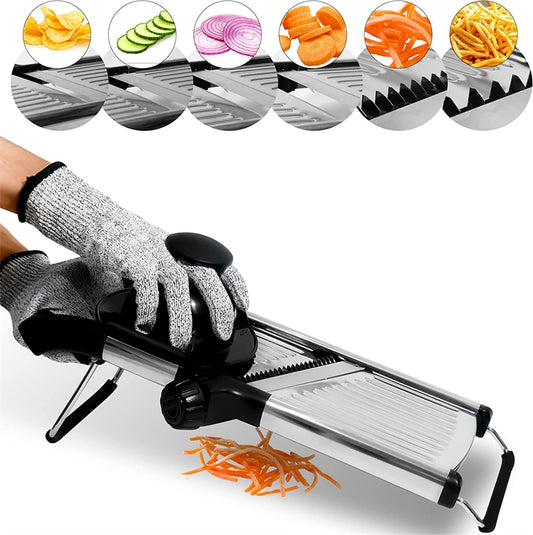 Verstelbare Mandoline Groentesnijder – RVS Snijmachine voor Aardappel, Ui en Groenten