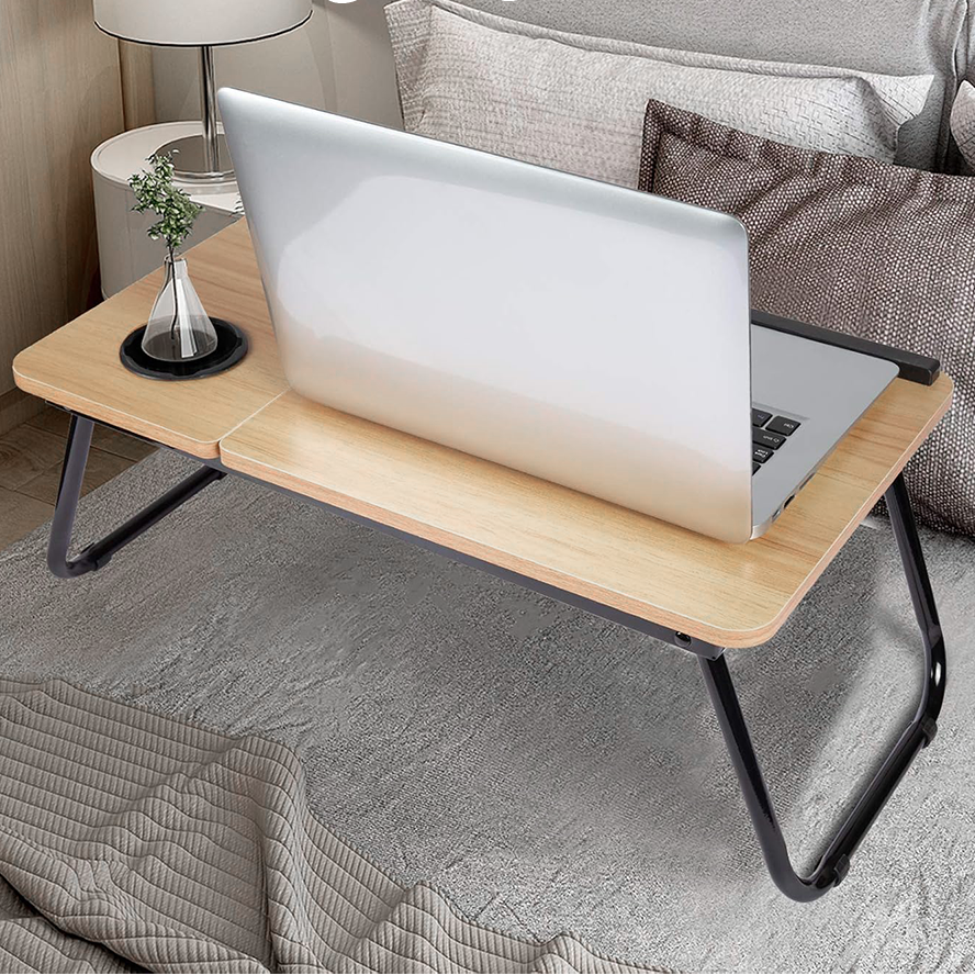 Verstelbaar Opklapbaar Laptopbureau met Bekerhouder voor Bed en Bank – Draagbare Multifunctionele Bedtafel voor Werken en Studeren