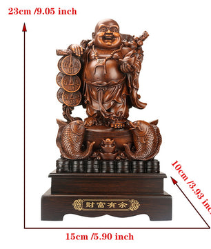 Lachende Boeddha Beeld met Draak en Schildpad – Decoratieve Hars Sculptuur voor Interieur