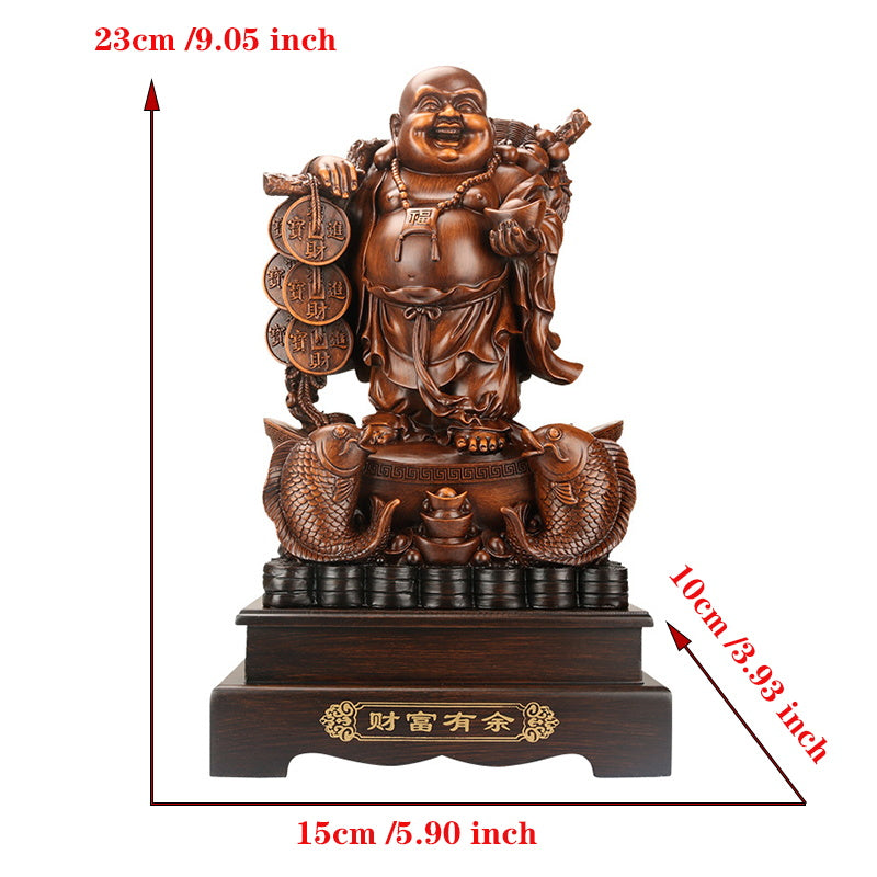 Lachende Boeddha Beeld met Draak en Schildpad – Decoratieve Hars Sculptuur voor Interieur