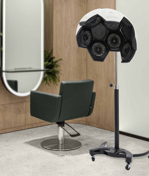 Staande Salon Föhn met Kap – Verstelbare Haardroger met Wielen en 1200W Vermogen