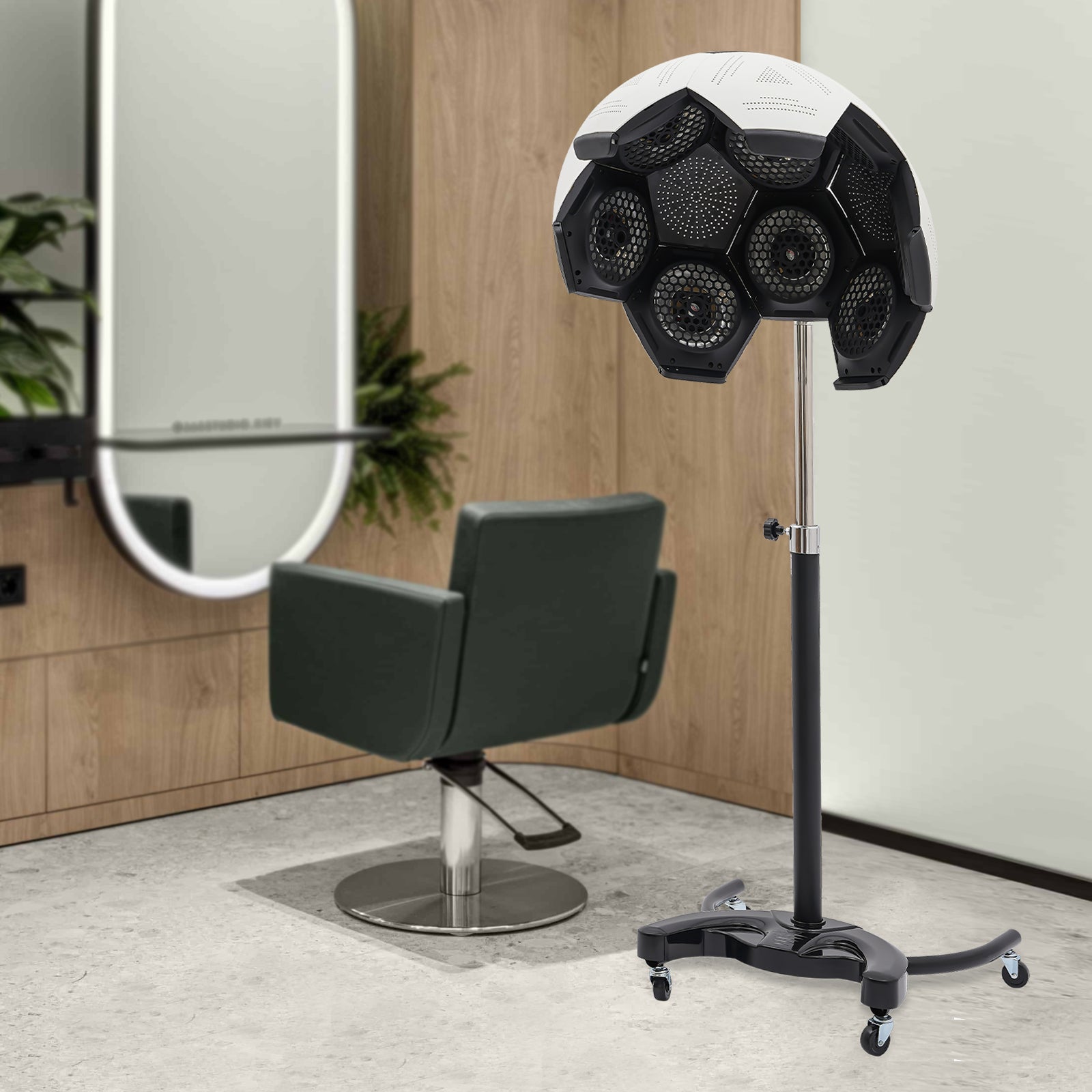 Staande Salon Föhn met Kap – Verstelbare Haardroger met Wielen en 1200W Vermogen