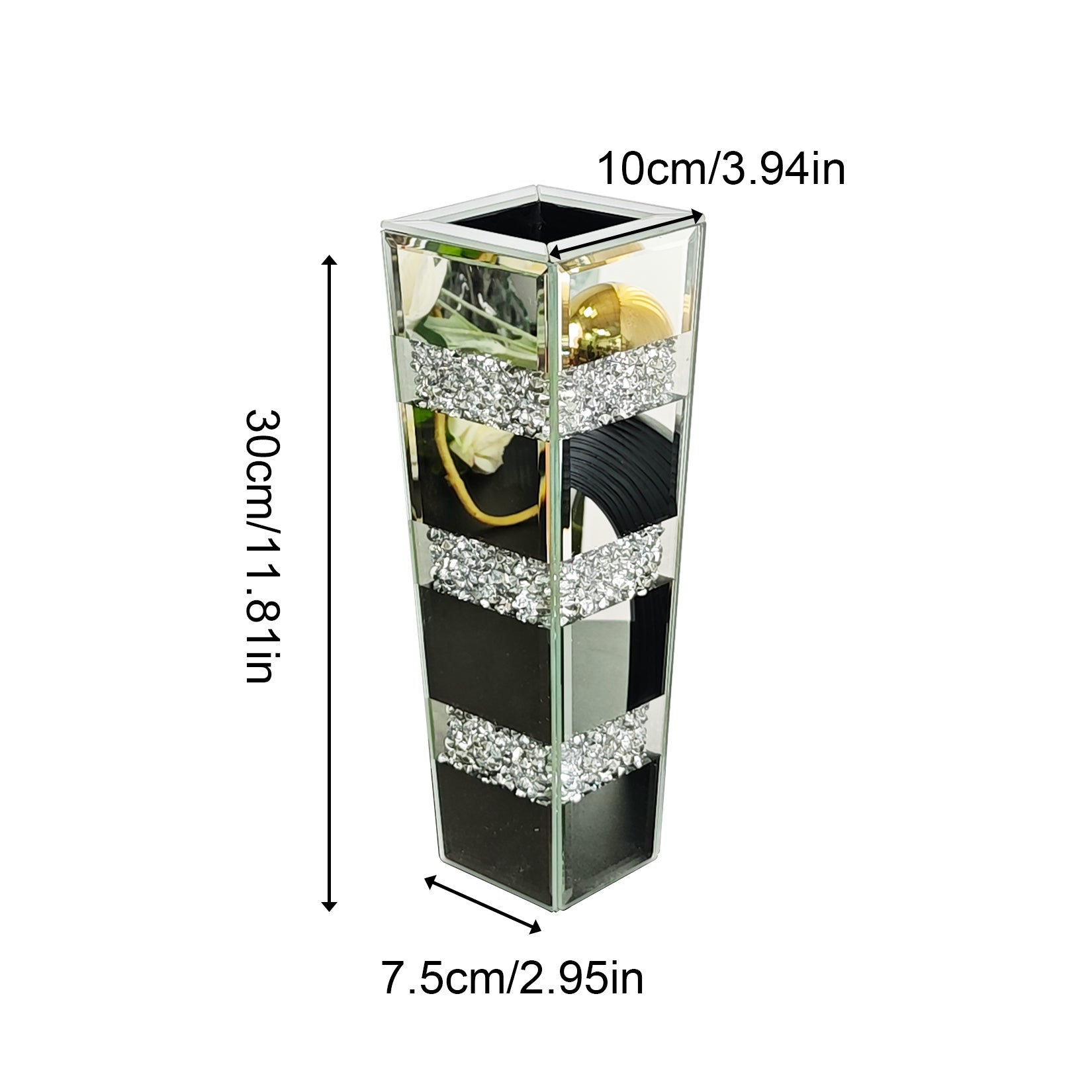 Hoge Vloerspiegelvaas met Verpletterde Diamanten – Luxe Glazen Kristal Vaas voor Woondecoratie en Evenementen