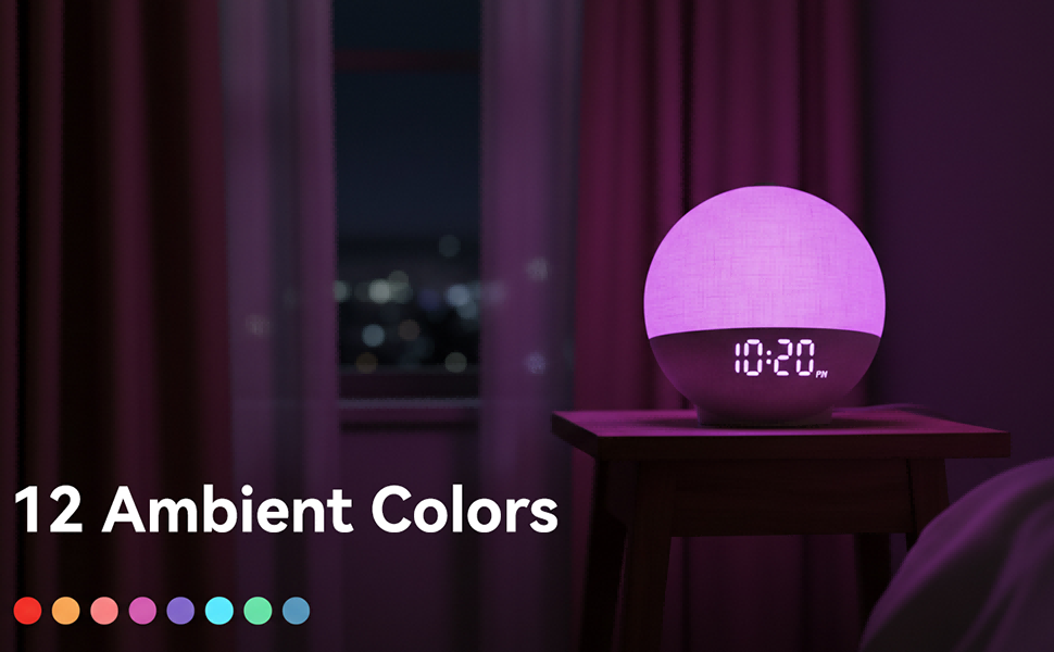 Wake Up Light Sunrise Wekker met White Noise, Bluetooth Speaker en Kleurveranderende Nachtlamp