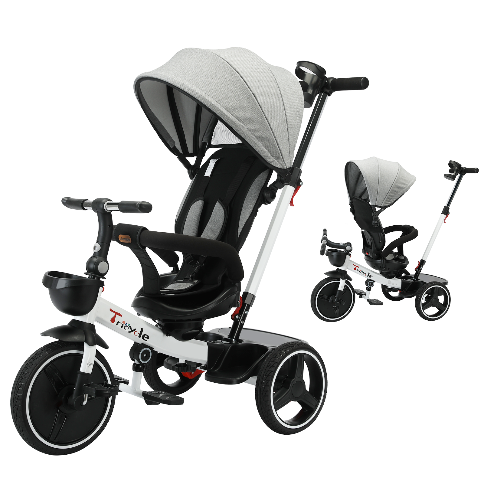 5-in-1 Kinderwagen Driewieler – Verstelbare Luifel, Duwstang en Veiligheidsharnas voor 1–5 Jaar